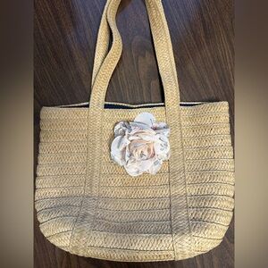 Draper James Straw Tote Bag with Floral Accent